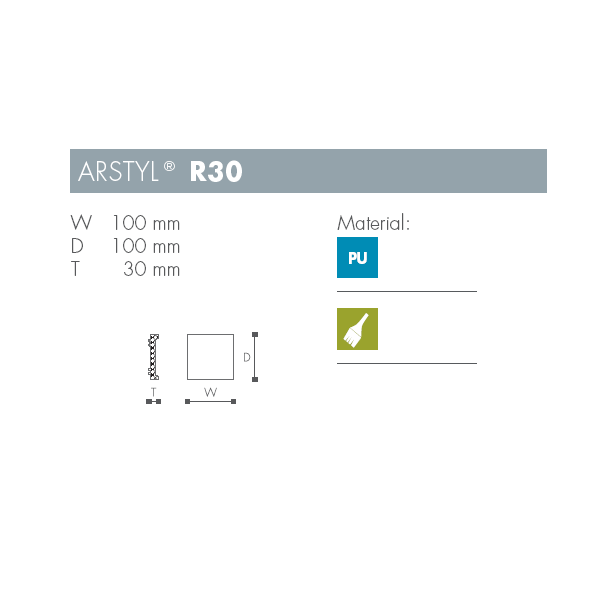 Roset - Arstyl - R30 - 100 mm x 100 mm x 30 mm - 2. stk
