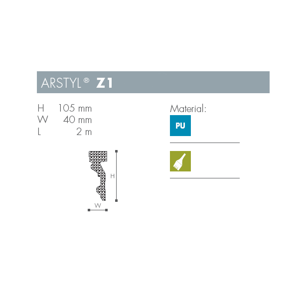 Dekorationsliste - Arstyl - Z1 - 2 m - 105 mm x 40 mm