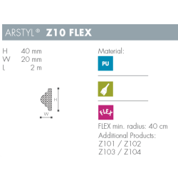 Dekorationsliste - Arstyl - Z10FLEX - 2 m - 40 mm x 20 mm