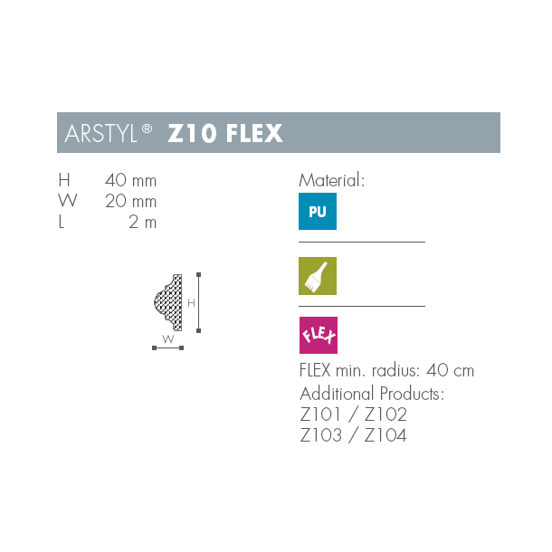 Dekorationsliste - Arstyl - Z10FLEX - 2 m - 40 mm x 20 mm