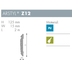 Dekorationsliste - Arstyl - Z12 - 2 m - 125 mm x 15 mm