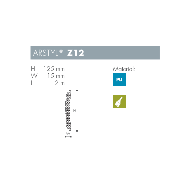 Dekorationsliste - Arstyl - Z12 - 2 m - 125 mm x 15 mm