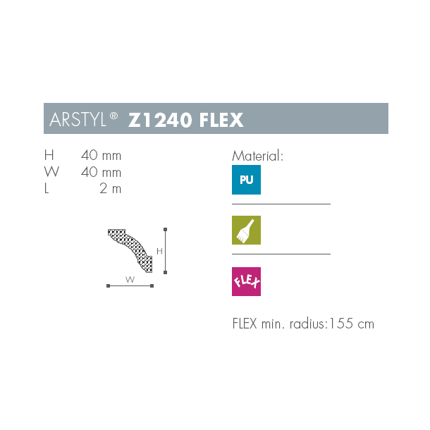 Stuk - Arstyl - Z1240FLEX - 2 m - 40 mm x 40 mm