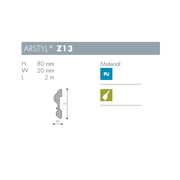Dekorationsliste - Arstyl - Z13 - 2 m - 80 mm x 20 mm