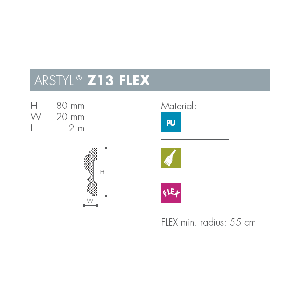 Dekorationsliste - Arstyl - Z13FLEX - 2 m - 80 mm x 20 mm