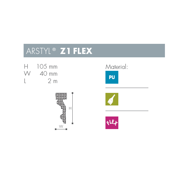 Dekorationsliste - Arstyl - Z1FLEX - 2 m - 105 mm x 40 mm
