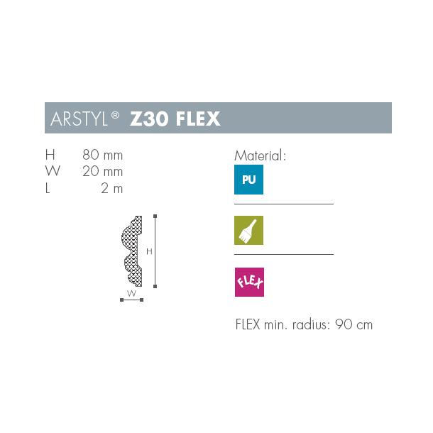 Dekorationsliste - Arstyl - Z30FLEX - 2 m - 80 mm x 20 mm