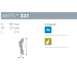 Dekorationsliste - Arstyl - Z31 - 2 m - 80 mm x 20 mm