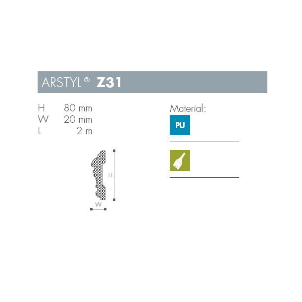 Dekorationsliste - Arstyl - Z31 - 2 m - 80 mm x 20 mm