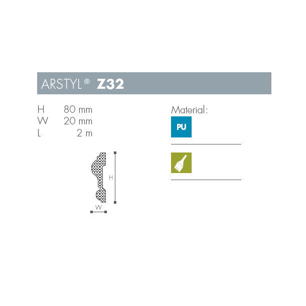 Dekorationsliste - Arstyl - Z32 - 2 m - 80 mm x 20 mm