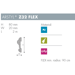 Dekorationsliste - Arstyl - Z32FLEX - 2 m - 80 mm x 20 mm