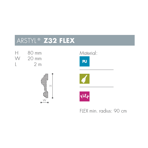 Dekorationsliste - Arstyl - Z32FLEX - 2 m - 80 mm x 20 mm