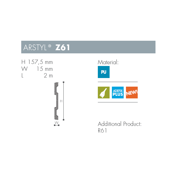 Dekorationsliste - Arstyl - Z61 - 2 m - 157,5 mm x 15 mm