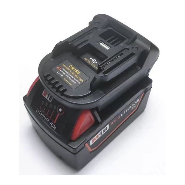 Batteri adapter DM18M - DeWalt/Milwaukee til Makita - batteri medf�lger ikke