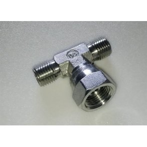 T-led - til h�jtryksslanger - 3/8 (hun) til 1/4 (han) og 1/4 (han)