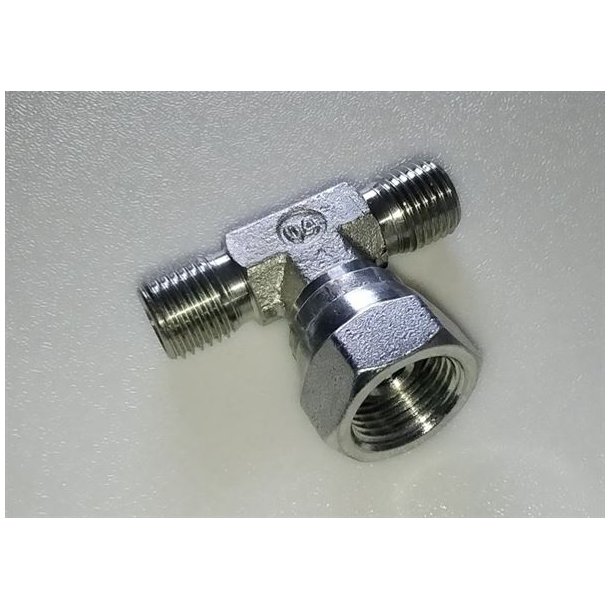 T-led - til h�jtryksslanger - 3/8 (hun) til 1/4 (han) og 1/4 (han)