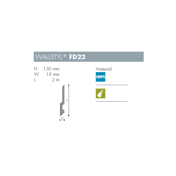 Fodpanel - Wallstyl - FD22 - 2 m x 130 mm x 18 mm