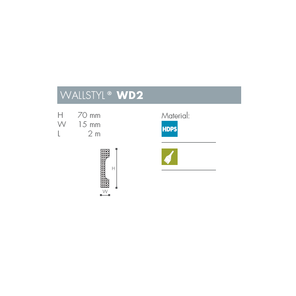 V�gliste - Wallstyl - WD2 - 2 m - 70 mm x 15 mm