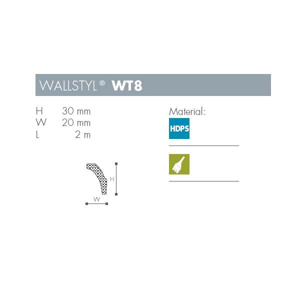 Liste - Fodliste - Wallstyl - WT8 - FL8 - 2 m - 30 mm x 20 mm